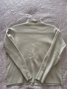 Tahari Sage Green Turtleneck Sweater with Embellished Cuffs